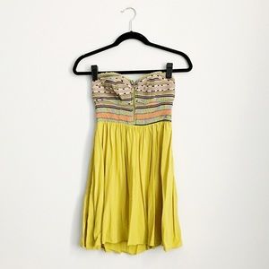 Light Green Tribal Print Strapless Dress